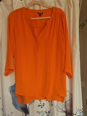 Ella Bright Orange Split-Neck Women's Blouse